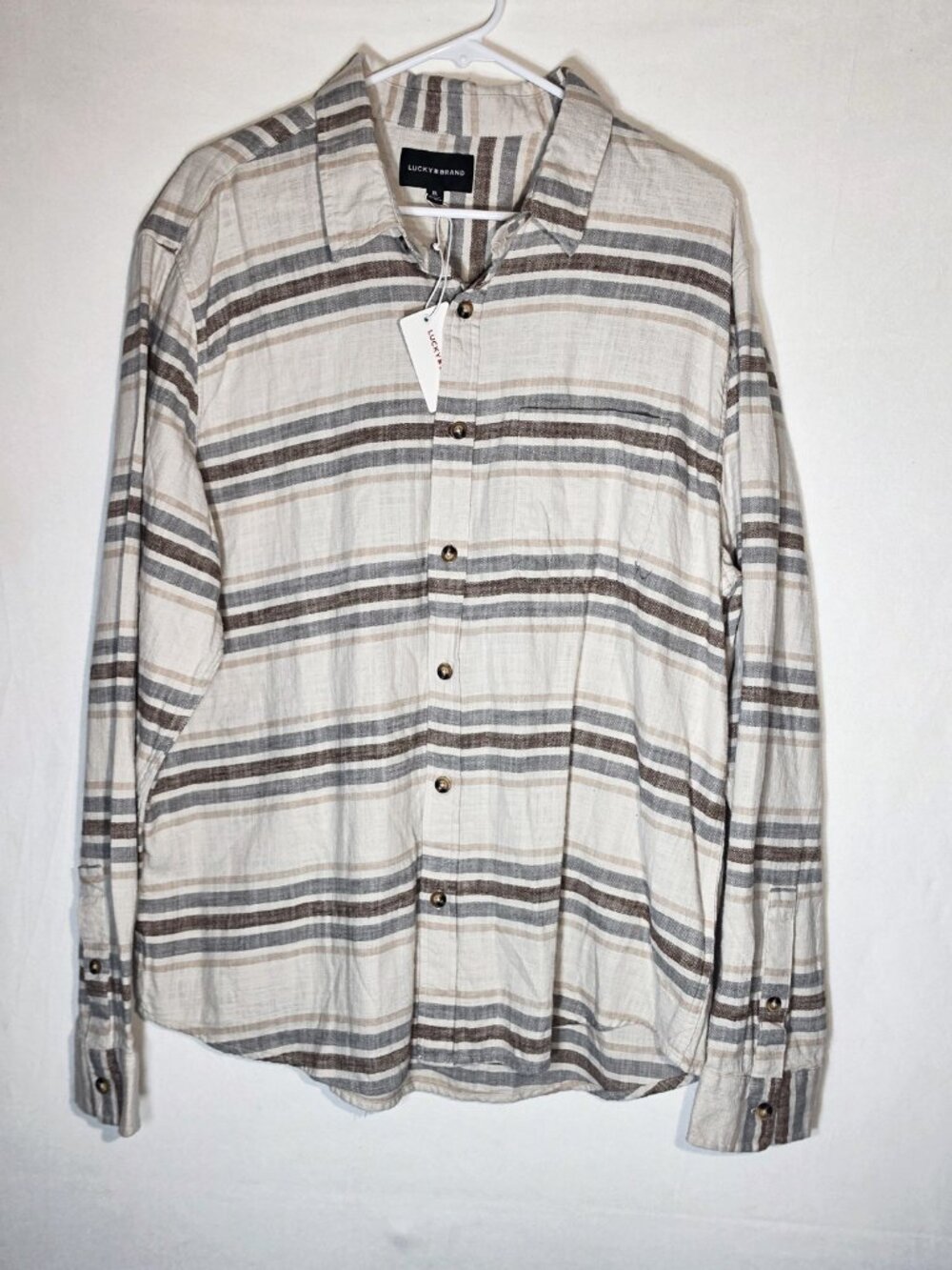 Lucky Brand Men’s NWT XL Brown Tan Plaid Long Sleeve Button Up Shirt